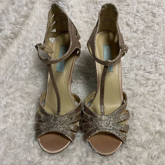Blue by Betsey Johnson t-strap glitter sandals cut-out detail.SZ9 - Picture 1 of 11